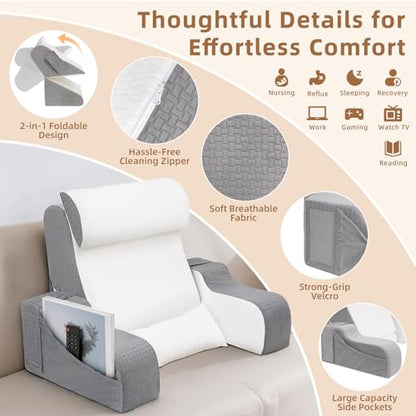 Foldable Reading Pillow for Sitting in Bed Adult, White/Grey, 19" - color: White/Grey-5pcs