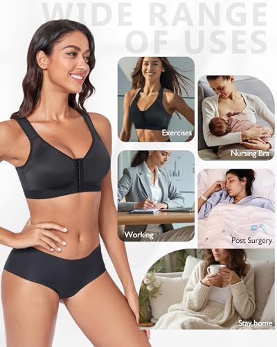 DotVol Women's Front Closure Non Padded Wirefree Back Support Everyday Bra - color: Seamless Black, size: 40B