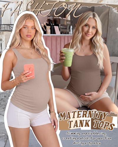 4 Pack Maternity Ribbed Tank Tops - color: Camel, Mocha, Apricot, Gray Green, size: Medium