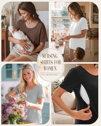 Ficerd 4 Pack Women's Maternity Nursing Shirts - color: Brown, White, Light Gray, Black, size: X-Large
