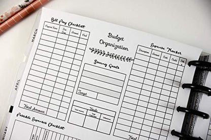 Monthly Budget at a Glance Inserts for 9-Disc Planner, Bill Pay & Expense Tracker, Budget Organization Refill