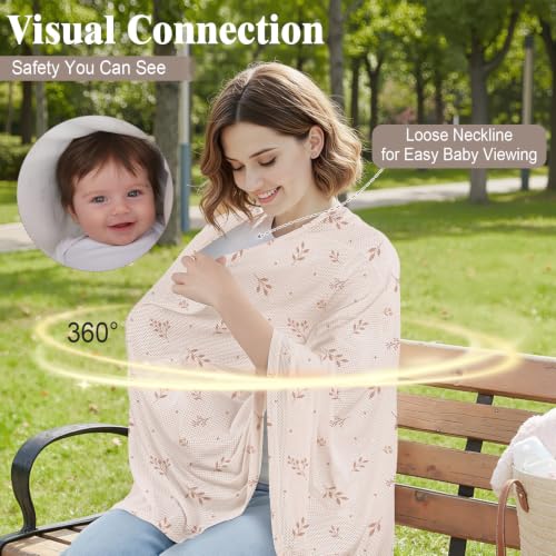 Basumee Nursing Cover for Breastfeeding Breathable Mesh 360 Full Privacy - color: Almond Beige Branches, size: 1 Pack