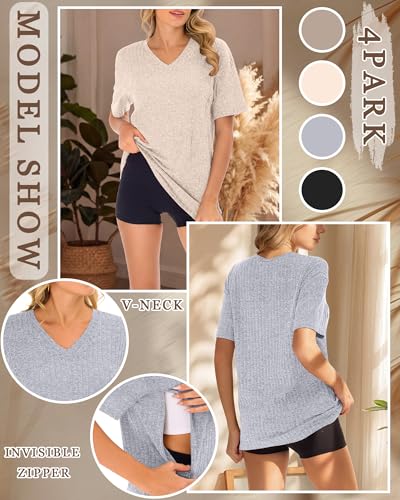 Ficerd 4 Pack Women's Oversize Nursing Shirts - color: Khaki, Cream, Light Gray, Black, size: Small