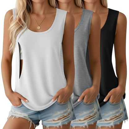 Ficerd 3 Pack Women's Nursing Tank Tops - color: Black, Light Gray, White, size: Medium
