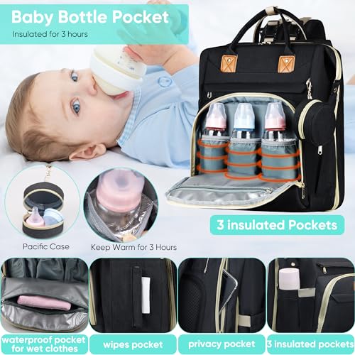 ZRSUN Diaper Bag with Changing Station, 3 in 1 Multifunctional, Black - color: Black