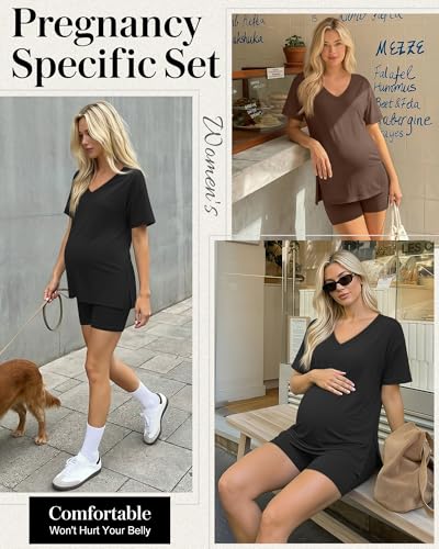 2 Pack Women Maternity Set Pregnancy Outfit - color: Coffee, Black, size: Small