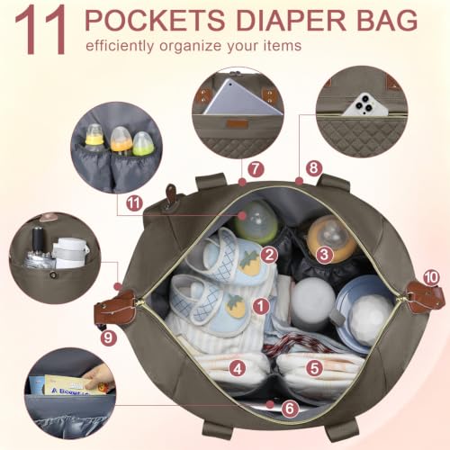 Pritent Diaper Bag Tote Waterproof Maternity Baby Bags with Pacifier Case - color: Khaki, size: Medium