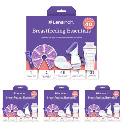 Lansinoh You’ve Got This Breastfeeding Essentials Kit for New Moms, 77-Piece Gift Set with Nursing Pads, Breastmilk Storage Bags,Nipple Cream,Hot& Cold Therapy Packs & Silicone Breast Pump (Pack of 4) - size: 77 Piece Set (Pack of 4)