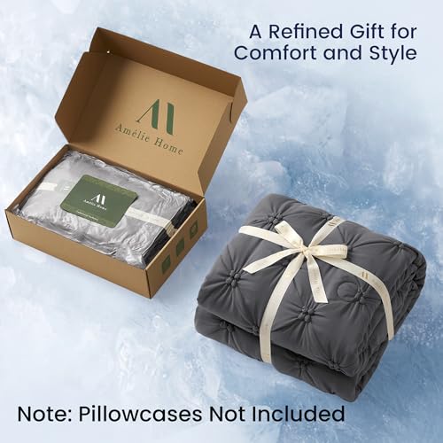 Amélie Home Elegant Pintuck Cooling Comforter Twin Size, Charcoal Grey - color: Charcoal Gray, size: Twin/Twin XL (68''x90'')