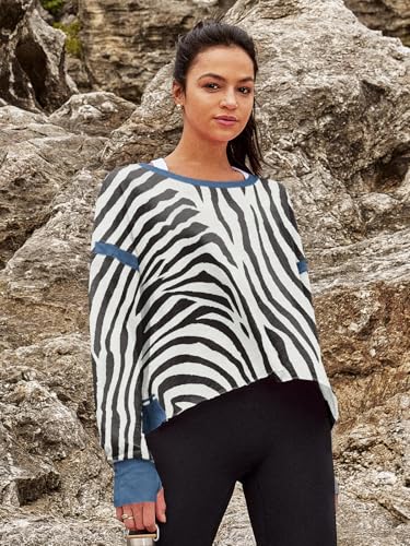 Panadila Womens Open Back Workout Tops Long Sleeve Shirts - color: Zebra Navy Combo, size: Small