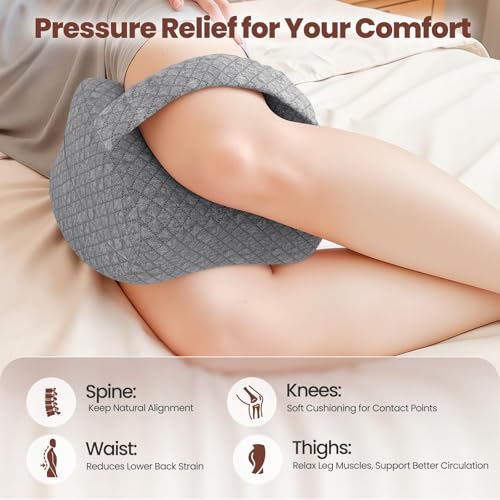 Memory Foam Knee Pillow for Side Sleepers with Strap, Gray - color: Gray