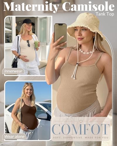 4 Pack Maternity Tank Tops - color: Cream, Camel, Dark Brown, Black, size: XX-Large