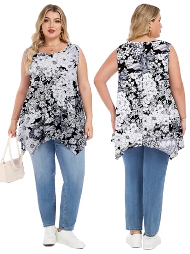 LARACE Womens Plus Size Tank Tops Summer Sleeveless Casual Loose Tunic - color: A-black36, size: 3X