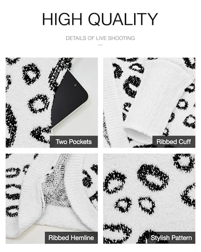 BTFBM Leopard Cardigan for Women Knit Fall Fashion Clothes - color: White, size: X-Large