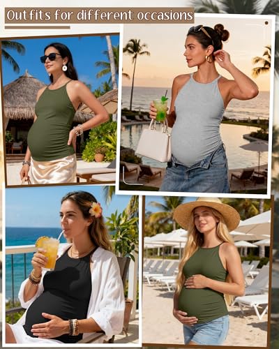 3 Pack Women's Maternity Tank Tops - color: Army Green, Light Heather Gray, Black, size: Small