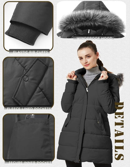 GGleaf Women's Winter Thicken Puffer Coat (Standard & Plus Size) Warm Snow Jacket with Fur Removable Hood - color: Dark Grey, size: XX-Large
