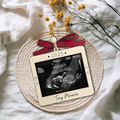 Ultrasound Photo Frame Ornament, Baby Announcement Keepsake - color: Tiny Miracle Premium