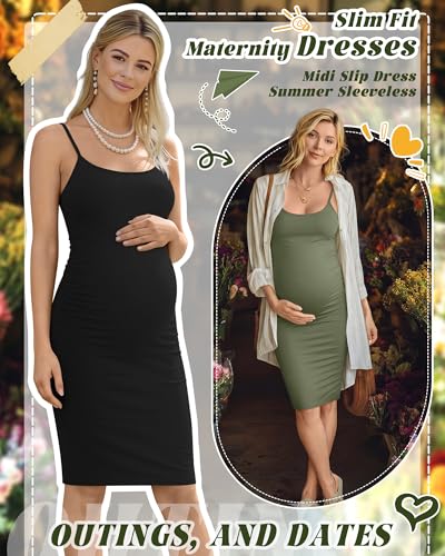 3 Pack Maternity Summer Slip Dress - color: Army Green, Light Gray, Black, size: Medium