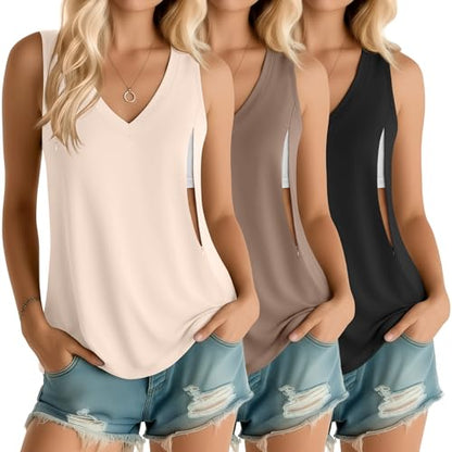Ficerd 3 Pack Women's Nursing Tank Tops - color: Black, Khaki, Cream, size: XX-Large