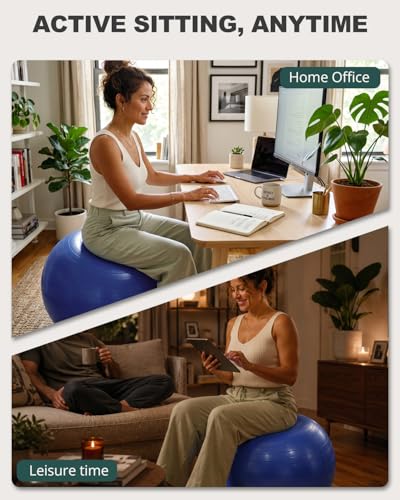 Trideer Yoga Ball for Exercise, Pregnancy, Physical Therapy, Pump Included - color: Indigo, size: L(23-26ines/58-65cm)