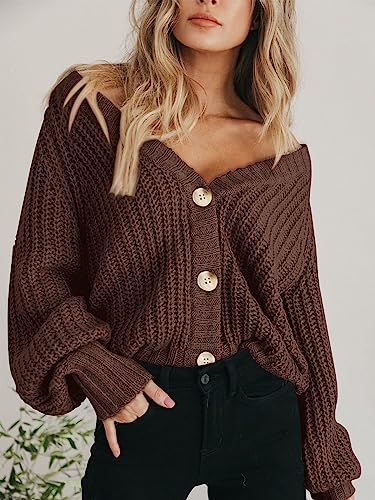 PRETTYGARDEN Women's Chunky Knit Open Front Cardigan Sweaters Fall Outfits - color: Brown, size: Small