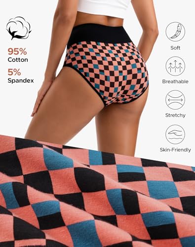 INNERSY Women's High Waisted Underwear Cotton Panties Regular & Plus Size 5-Pack - color: Chessboard, size: Large