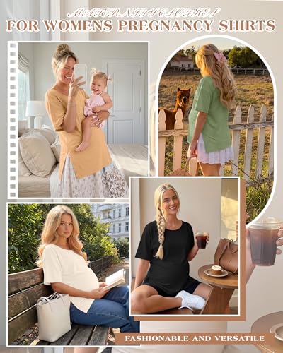 4 Pack Women's Maternity T Shirts - color: Ginger Yellow, Sage Green, Beige, Black, size: Medium