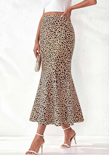 BTFBM Silk Midi Skirts for Women 2026 Summer Fall - color: Leopard Print, size: Small