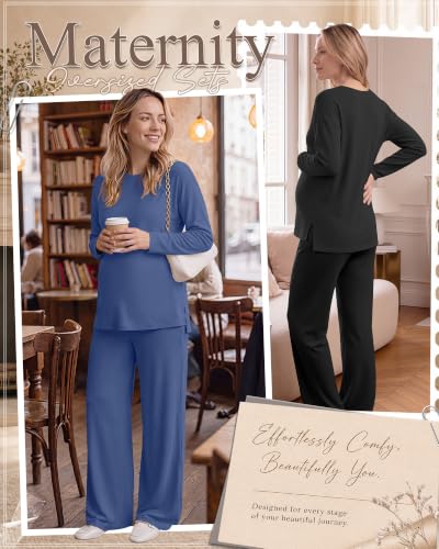 Huukeay 2 Pack Maternity Long Sleeve Pajamas Sets - color: Black, Haze Blue, size: Medium