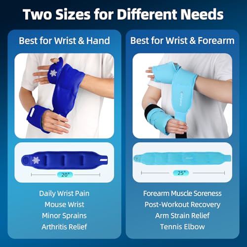 Comfytemp Wrist Ice Pack Wrap Carpal Tunnel Relief Wrist Brace 2 Packs - color: Dark Blue, size: 20"x4"