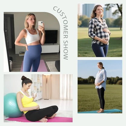 Over‑Belly Maternity Leggings, Soft Stretch Yoga Pants - color: 3 Packs-black/Navy Blue/Blue, size: Medium