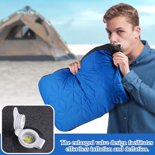 UWILLION Camping Pillow with Removable Cover Large Size 24" x 15" - Ultralight Inflatable Pillow for Camping Lightweight, Ergonomic and Washable for Camping, Hiking, and Travel Blue - color: Blue