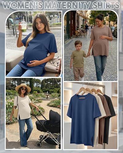 Riyiper 4 Pack Women's Short Sleeve Maternity T Shirts - color: Black, Coffee, Cream, Haze Blue, size: Medium