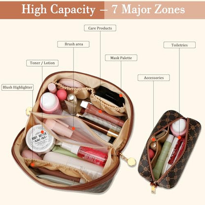 Initial Makeup Bag Personalized Gift for Women Teen Girls - color: Coffee, style: C