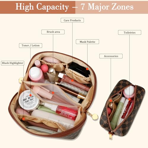 Initial Makeup Bag Personalized Gift for Women Teen Girls - color: Coffee, style: E