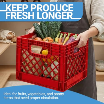 Milk Crate, Stackable Plastic Storage with Handles, 16 Qt, Red, 2 Pack - color: Red, size: 2-Pack