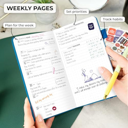 Clever Fox Pocket Planner, Mini Undated Weekly Calendar, Small Mystic Blue - color: Mystic Blue, size: Pocket size (3.7" x 6.7")