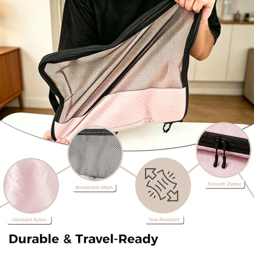 Compression Packing Cubes for Carry On Travel, 8-Piece Luggage Organizers - color: Pink-8 Set