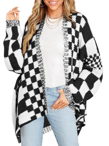 Saodimallsu Womens Checkered Cardigan Sweater - color: Black&white, size: Large