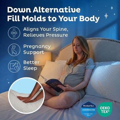 Snuggle-Pedic 18x54 Down Alternative Maternity Body Pillow for Side Sleeper - color: Snow White
