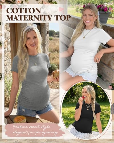Ficerd 4 Pack Women's Maternity Pregnancy Tops - color: Black, Gray, White, Brown, size: X-Large