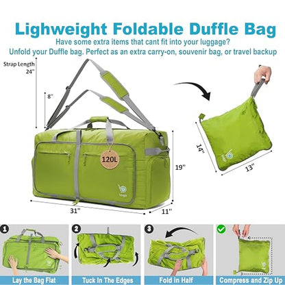 Bago Travel Duffle Bag for Women & Men. Extra Large Foldable Duffel Bags - color: Green, size: 120L