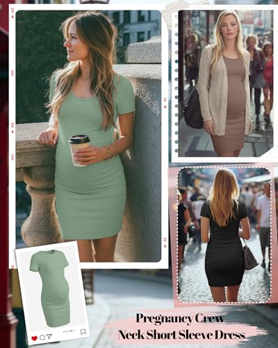 Riyiper 3 Pack Womens Maternity Short Sleeve Dresses - color: Black, Light Green, Light Brown, size: Small
