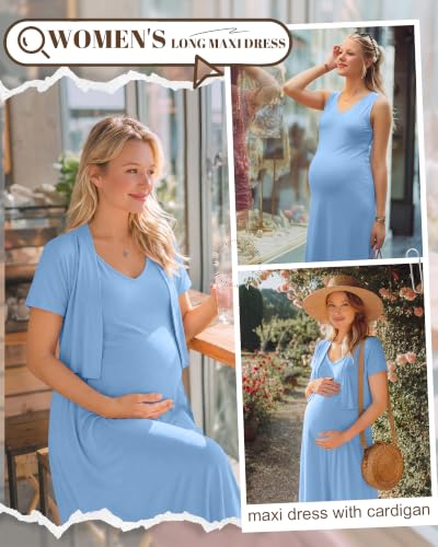 2 Piece Maternity Dress Outfits Set - color: Blue, size: XX-Large