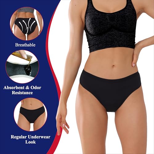 Women Absorbent Incontinence Underwear Overnight Leak Proof Panties 3 Pack - color: Black, size: Medium