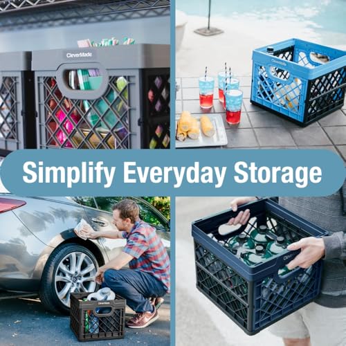 CleverMade Collapsible Milk Crate, 25L Storage Crate, Holds 50 lb, Obsidian (Pack of 6) - color: Obsidian, size: 6 Pack