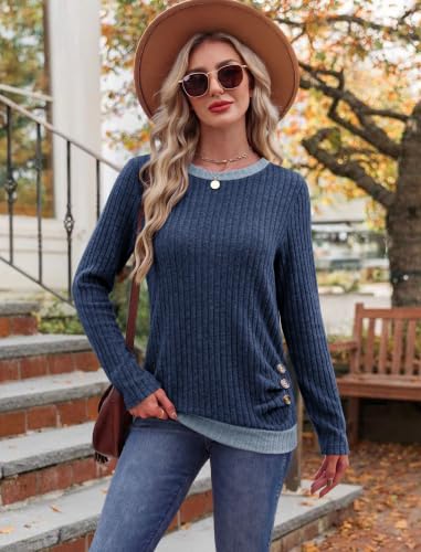 Sampeel Long Sleeve Shirts for Women Lightweight Sweaters Fall Tops - color: Blue, size: 2X