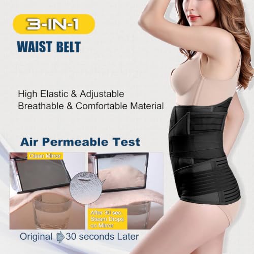 ChongErfei 3 in 1 Postpartum Belly Wrap Recovery Band Belt Abdominal Binder - color: Black, size: X-Large