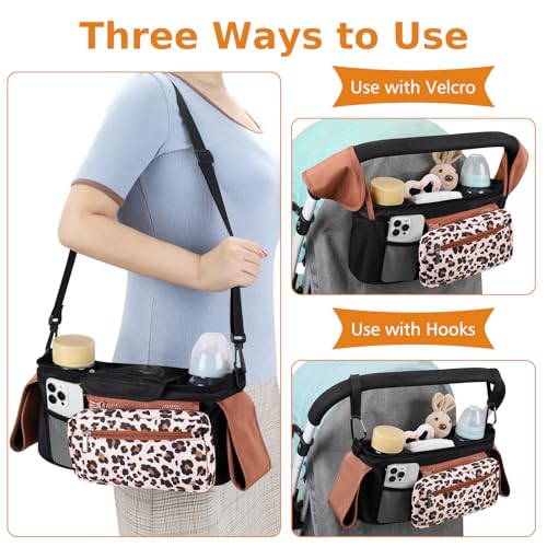 Accmor Universal Stroller Organizer with Insulated Cup Holder - color: Leopard