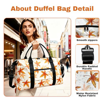 Travel Duffle Bag for Women, Carry On Weekender Tote with Trolley Sleeve - color: Maple Leaf